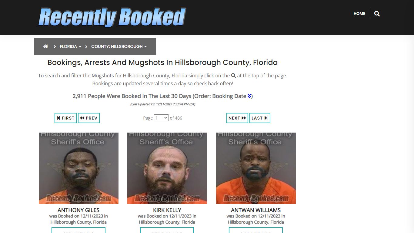 Bookings, Arrests and Mugshots in Hillsborough County, Florida
